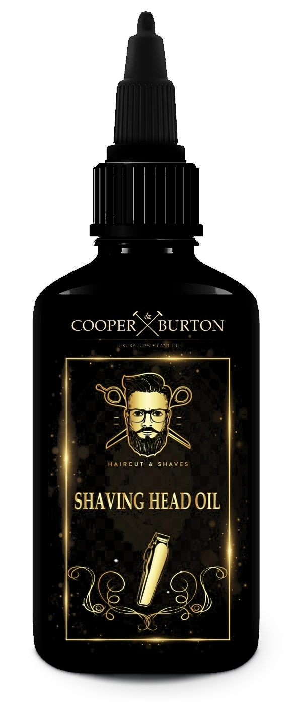 Shaving Head Oil, schwarze Tropfflasche mit Goldetikett