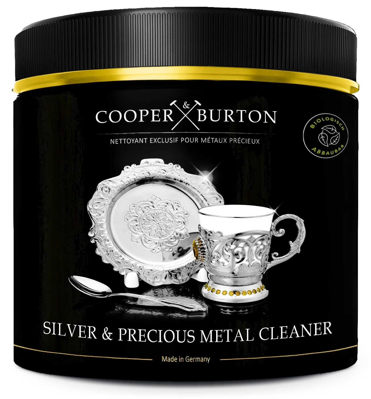 Silver & Precious Metal Cleaner, schwarze Dose mit Silberservice